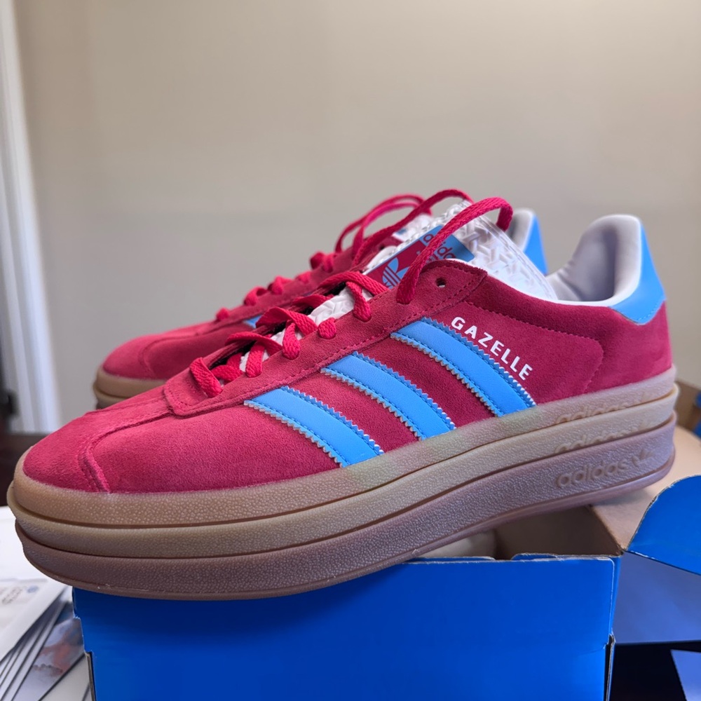 Adidas Red and Blue Gazelle Sneakers with Retro Design